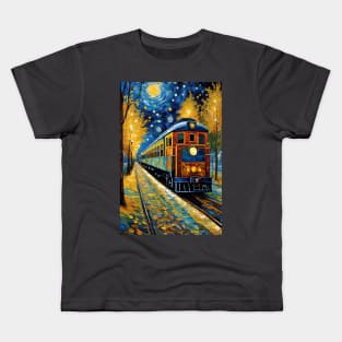 Starry night train station Kids T-Shirt